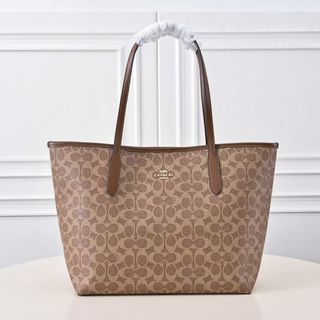 バッグ Vintage Coach Leather Tote Bag Brown Authentic Vintage Coach Signature Gallery Jacquard Canvas x