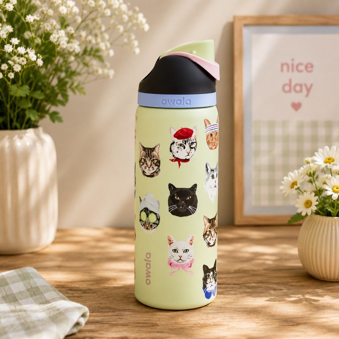 Owala FreeSip Cat Collage 32oz/945ml  Insulated Water Bottle - Cat Design - Damaged Box