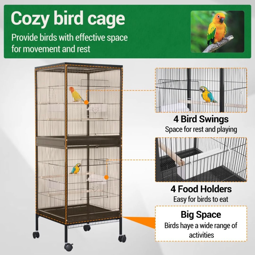 Parrot Bird Cage with Wood Perches, Double Stackable Metal Cage with ...
