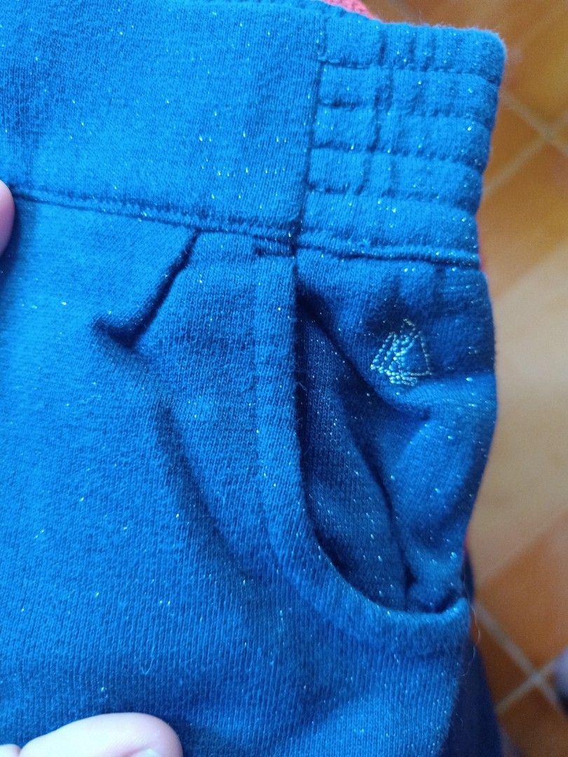 Petit Bateau Navy Glitter Pants 4 Years Old (Category: Babies & Kids Fashion) located in Muntinlupa City. Submitted by ciciloves (Listing ID 1436331679, Image 2). Description: - Petit Bateau navy blue pants - Glittery finish - Elastic waistband - Size: 4 years old / 104cm - Features a small side pocket - Includes Petit Bateau logo - Made of soft material - Ideal for everyday wear.