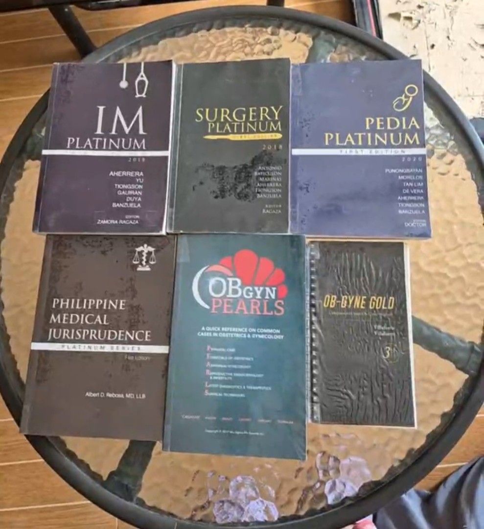 Platinum Medical Books (Category: Textbooks) located in Lipa City. Submitted by seekandfindph (Listing ID 1436326343, Image 1). Description: 📌 Complete set of medical books 📍IM Platinum (3rd Edition 2018) - P480 📍Surgery Platinum (1st Edition 2018) - P 500 📍 Pedia Platinum (1st Edition 2018) - P 500 📍 Philippine Medical Jurisprudence (1st Edition) - P 500 📍 OB-GYN Pearls - P500 📍OB-GYN Gold - P450 - Essential references for medical profess