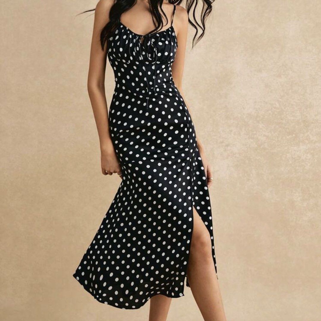 Polka Dot Black Long Silk Dress (Category: Dresses) located in Quezon City. Submitted by ccloset.cleanup (Listing ID 1436413519, Image 3). Description: ❌ I WILL NOT REPLY TO LOW BALLERS 📣NO WHEN WORN PHOTOS, since flat-lay measurements are provided 🛵Mode of Delivery: Only Lalamove, Grab, or Angkas *Booking & Shipping fees, booked and shouldered by the Buyer* 💰Mode of Payment: GCash or Bank Transfer (BDO or BPI) *Payment Before Shipping* *No Re