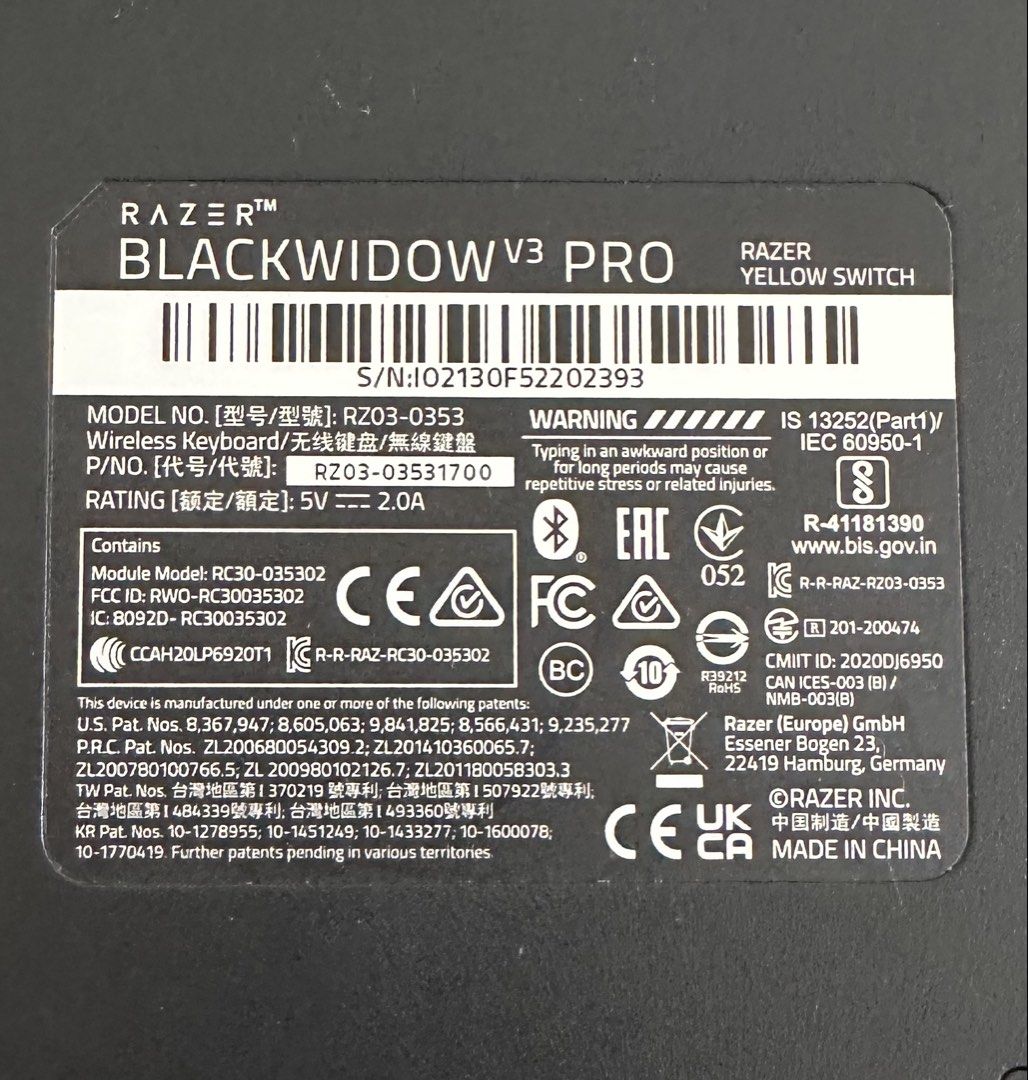 Razer BlackWidow V3 Pro Wireless Keyboard446436604799232001