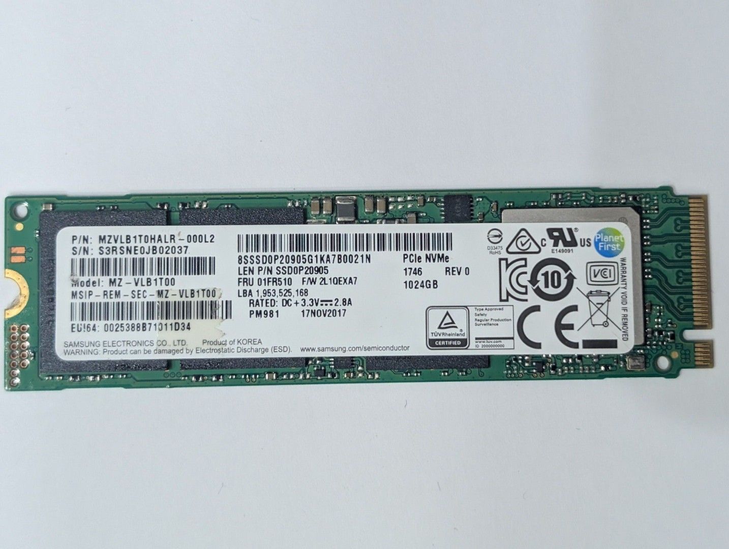 Samsung PM981 1TB NVMe SSD(Pre-owned)
