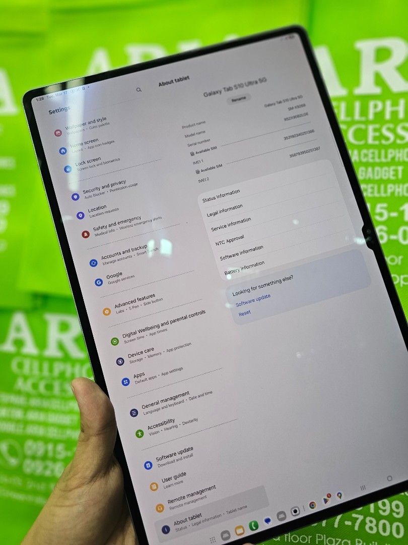 SAMSUNG TAB S10 ULTRA 5G (Category: Android) located in Manila. Submitted by marlboro_blue (Listing ID 1436344388, Image 2). Description: WITH SIM 12/512GB NO ISSUE.