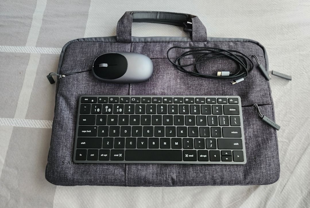 Satechi Work Bundle (Category: Computer Keyboard) located in Manila. Submitted by madero0520 (Listing ID 1436291127, Image 1). Description: 1 x Satechi 15-inch Laptop Sleeve with pockets 1 x Satechi M1 Bluetooth Mouse with extra USB-C to USB-C Cable 1 x Satechi X1 Bluetooth Keyboard (Backlit).