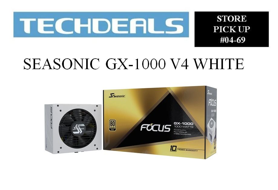 SEASONIC GX-1000 V4 WHITE 80 Plus Gold / Fully Modular / Hybrid Silent Fan/ 140mm Depth / ATX 3.1 / PCI-E GEN 5.1 / 10 Yrs Warranty