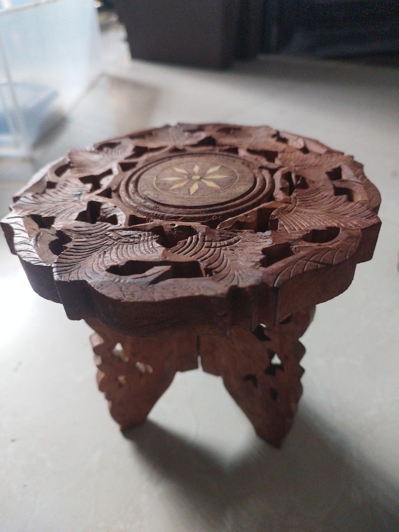 Small Indian wooden handcrafted table 2 (Category: Tables & Sets) located in San Rafael. Submitted by jflshoppe1989 (Listing ID 1436347868, Image 2). Description: 6 inches diameter 6.10 inches height.