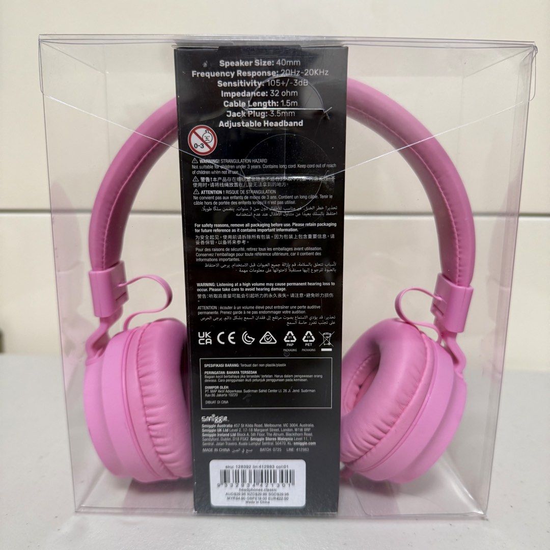 Smiggle Headphones - Pink (Category: Headphones & Headsets) located in Manila. Submitted by tataytektok (Listing ID 1436418177, Image 3). Description: - Authentic, brand new - Smiggle headphones, ideal for kids aged 6+. - Tangle-free cord for hassle-free use. - Foldable design for easy storage and portability. - Adjustable headband ensures a comfortable fit. - Speaker size: 40mm - Frequency response: 20Hz-20kHz - Impedance: 32 ohm - Cable length: