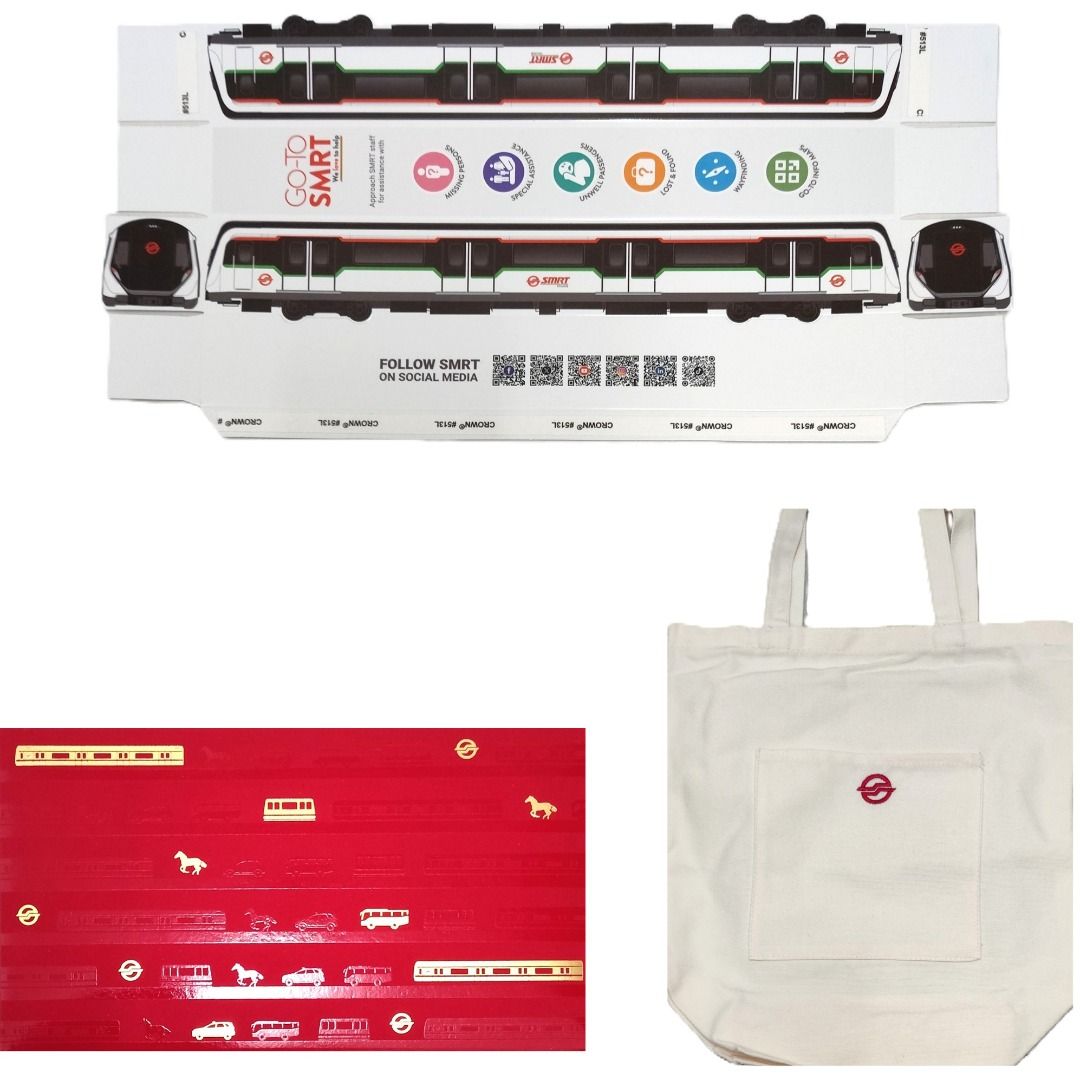 SMRT MRT train model $10 paper cut out / $8 tote bag / $6 red packet ...