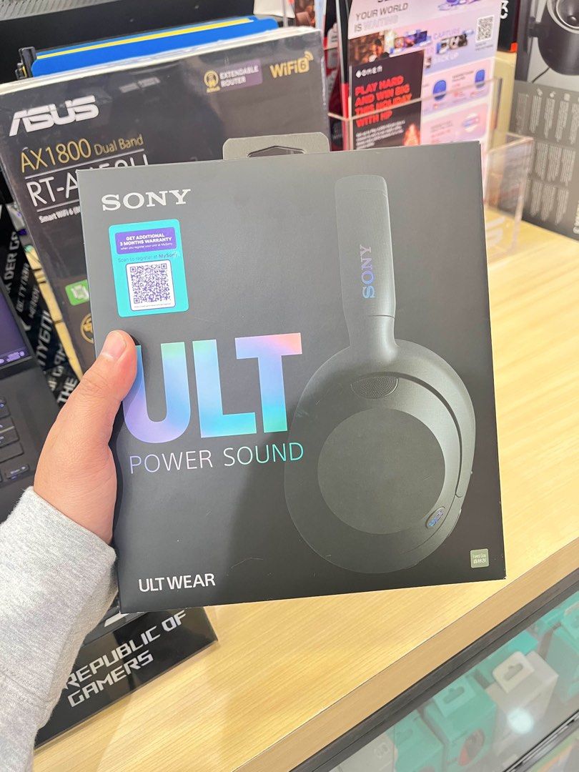 Sony ULT Wear Headphones (Category: Headphones & Headsets) located in Caloocan City. Submitted by angelsshps (Listing ID 1436382843, Image 1). Description: - Sony ULT Wear headphones - Gray color - Includes carrying case, charging cable, and audio cable - Features ULT Power Sound technology - Sony logo on headband.