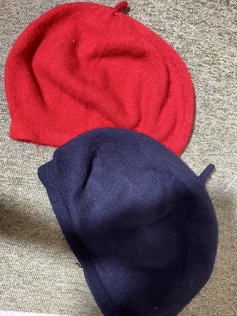 TAKE ALL Red and Black Beret (Category: Caps & Hats) located in Manila. Submitted by faerikhae (Listing ID 1436442516, Image 1). Description: - Red and black berets available. - Features a small loop on top. - Made of a wool-like material. -AS IS issues are photographed already..