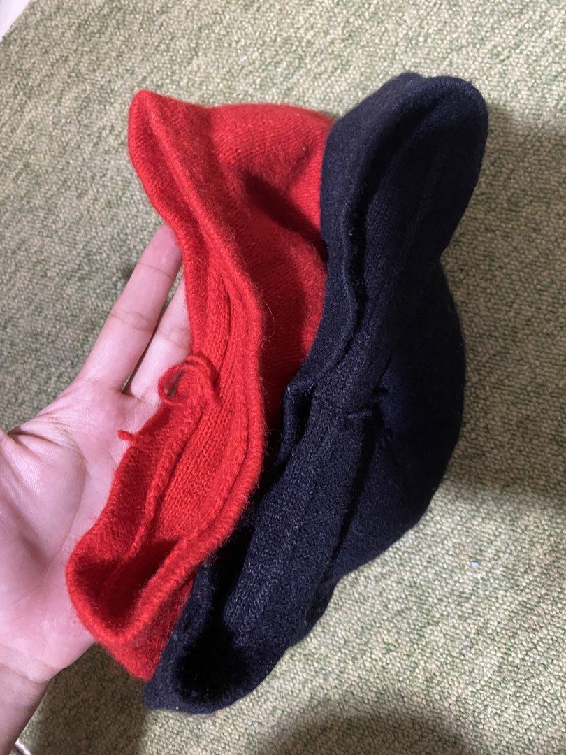 TAKE ALL Red and Black Beret (Category: Caps & Hats) located in Manila. Submitted by faerikhae (Listing ID 1436442516, Image 2). Description: - Red and black berets available. - Features a small loop on top. - Made of a wool-like material. -AS IS issues are photographed already..