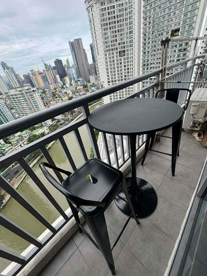 Tolix high chairs and cocktail table 4800 (Category: Tables & Sets) located in Manila. Submitted by jhon_carlo05 (Listing ID 1436322190, Image 1). Description: - High bar table available in black or white - Table size: 60x60cm, 107cm height - Matching black and white bar chairs also available - Perfect for balconies and small spaces - Great for entertaining or casual dining.