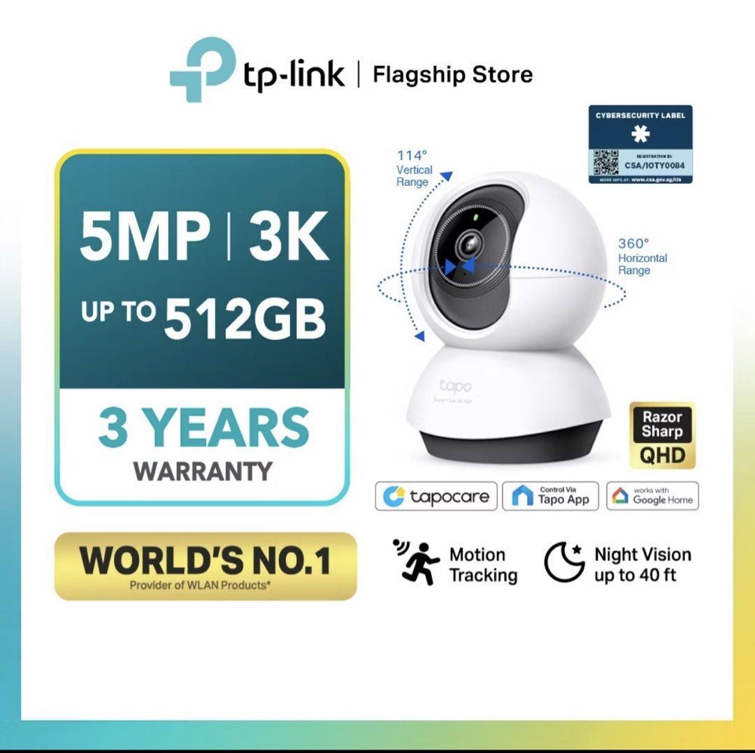 TP-Link Tapo TC74 3K Smart Tracking CCTV IP Security Camera 5MP Pan/Tilt 360° AI Person Detection