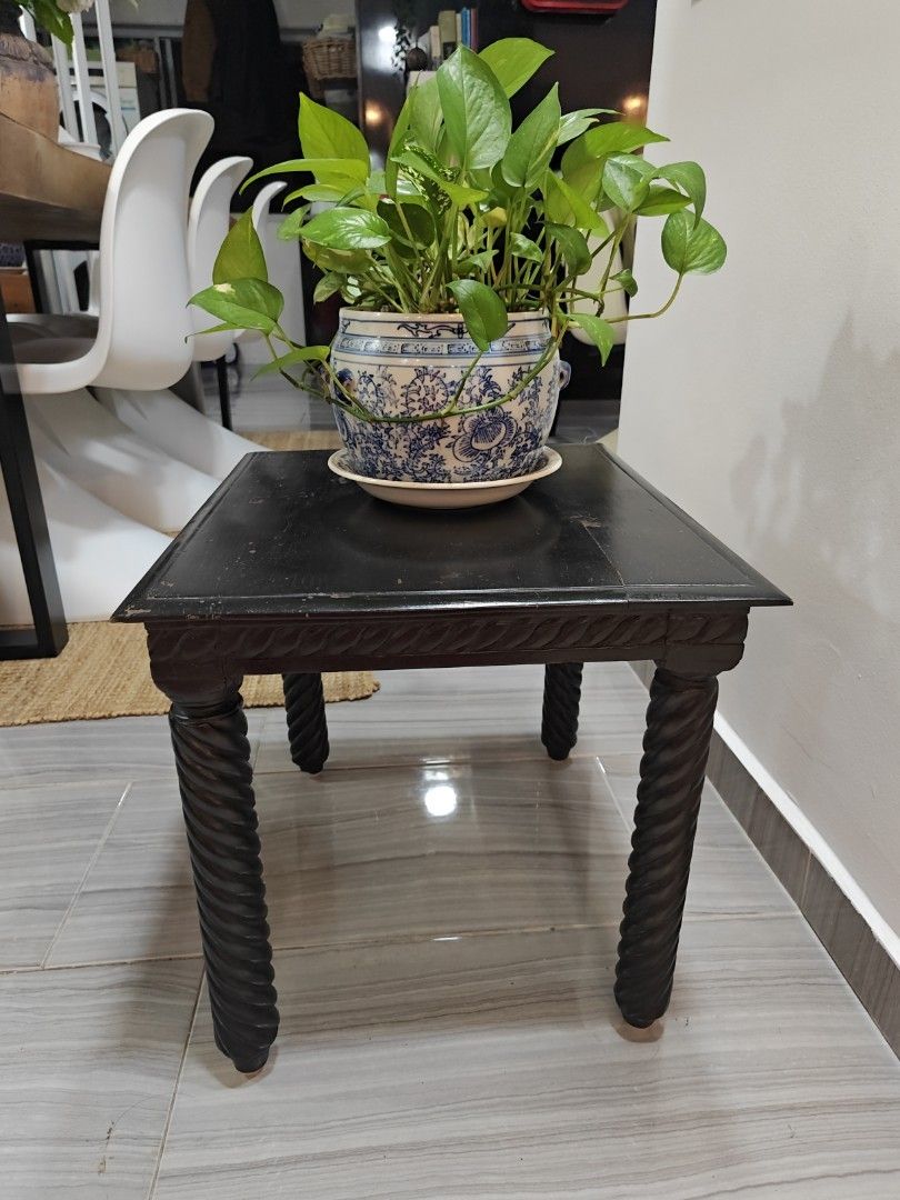 Vintage Black Side Table with Twisted Legs