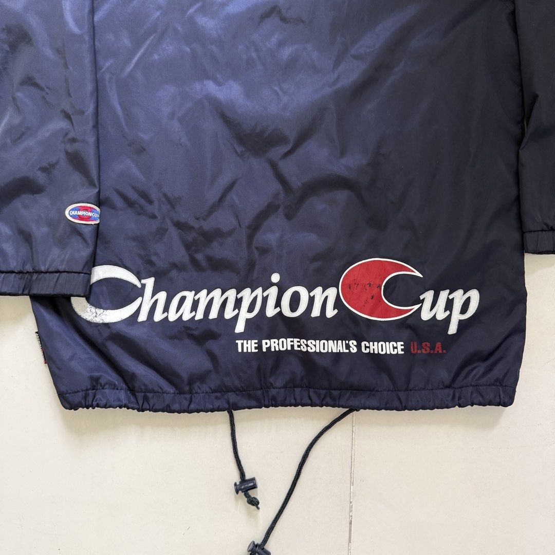 Vintage Champion Navy Blue Coach Jacket Large (Category: Coats, Jackets and Outerwear) located in Manila. Submitted by jannastuff (Listing ID 1436306928, Image 3). Description: Champion Cup — Vintage Navy Blue Coach Jacket | Size Large Bought from IG Thrift shop last pandemic, only used 2 times outside. Condition: Like brand new, stored inside cabinet, no runs / defects.