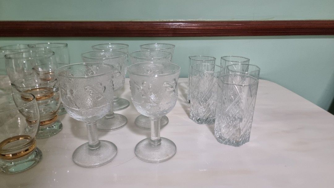 Vintage Glassware Set - Wine Glasses, Tumblers, and Pitcher