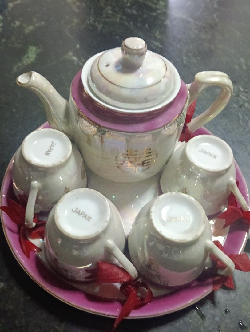 Vintage Japanese Tea Set with Teapot and Cups
