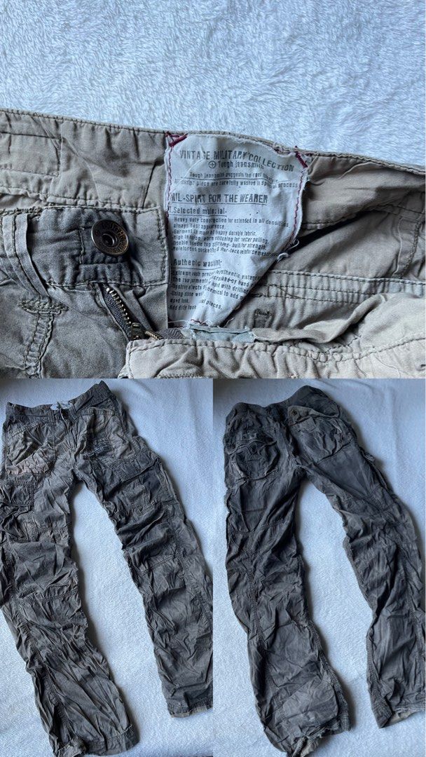 Vintage Military Collection Cargo Pants (Category: Jeans) located in Bulacan. Submitted by theresaversoza (Listing ID 1436386015, Image 1). Description: - Vintage military design - Button and zipper closure - Multiple pockets - Faded, textured appearance .