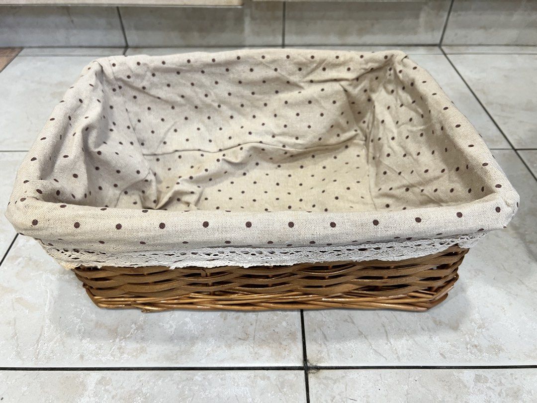Wicker Basket with Polka Dot Lining