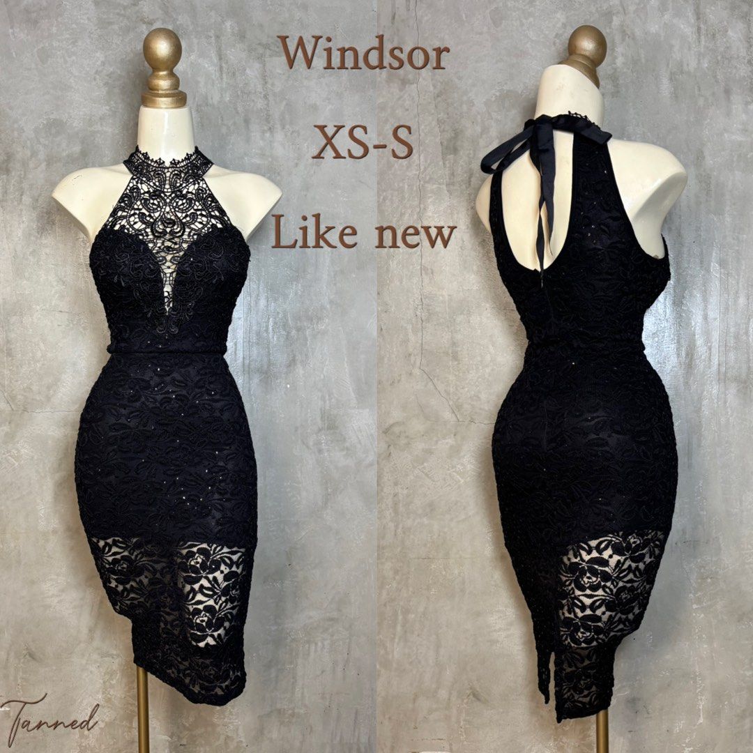 Windsor Black Lace Dress (Category: Dresses) located in Bacolod City. Submitted by tanned.bcd (Listing ID 1436394357, Image 1). Description: - Windsor black lace dress - Halter neckline with delicate lace - Fitted silhouette - Knee-length - with back zipper - Asymmetrical hemline - Ideal for special events.