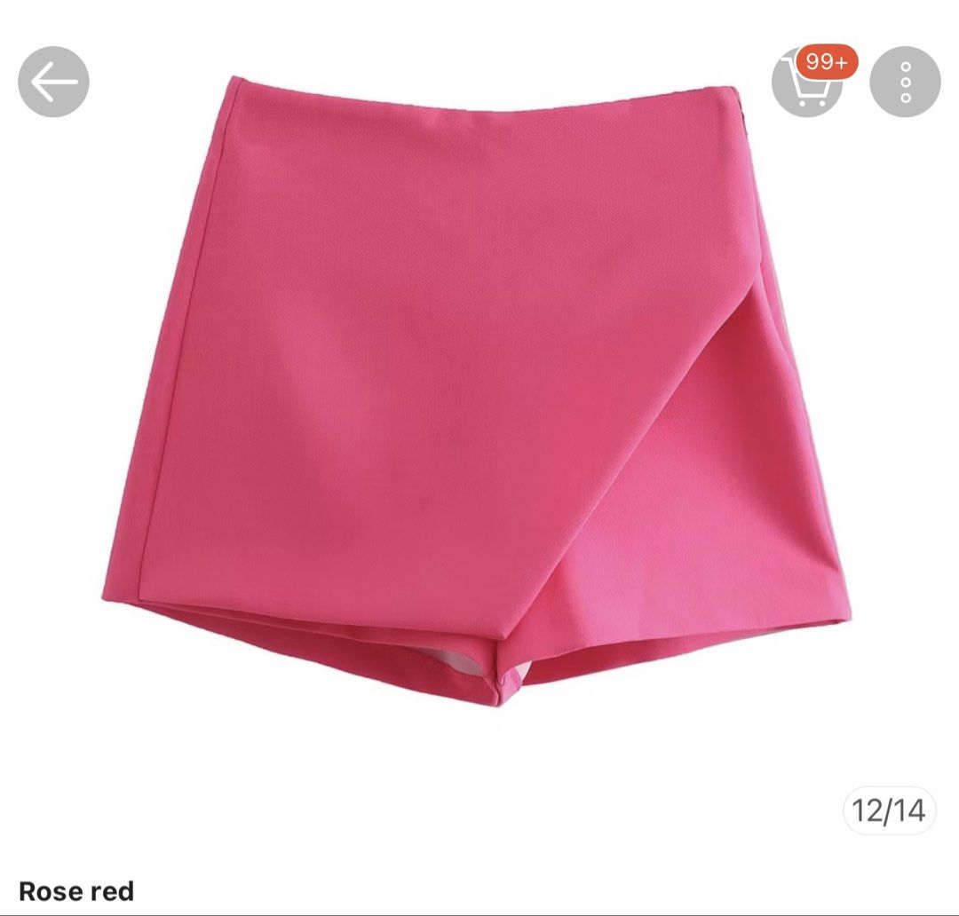Zara inspired Bright Pink Asymmetrical Skorts (Category: Shorts) located in Tarlac. Submitted by berrymii (Listing ID 1436330754, Image 1). Description: - Bright pink skorts - Asymmetrical wrap design - Vibrant pink color - Smooth, likely woven fabric - Perfect for casual or dressy wear 📍Location: Paniqui, Tarlac 📦 Courier: J&T only 💰MOP: Unionbank, BPI, Gcash only.