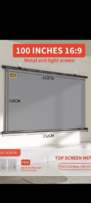 100-inch Anti-light Projector Screen (Category: Projectors) located in Makati City. Submitted by sanmyshino (Listing ID 1436585337, Image 2). Description: -Used Once - 100-inch anti-light projector screen - 16:9 aspect ratio - Dimensions: 125cm x 221cm - Elegant black frame - Gray screen for enhanced image quality - Ideal for home theater setups and professional presentations.