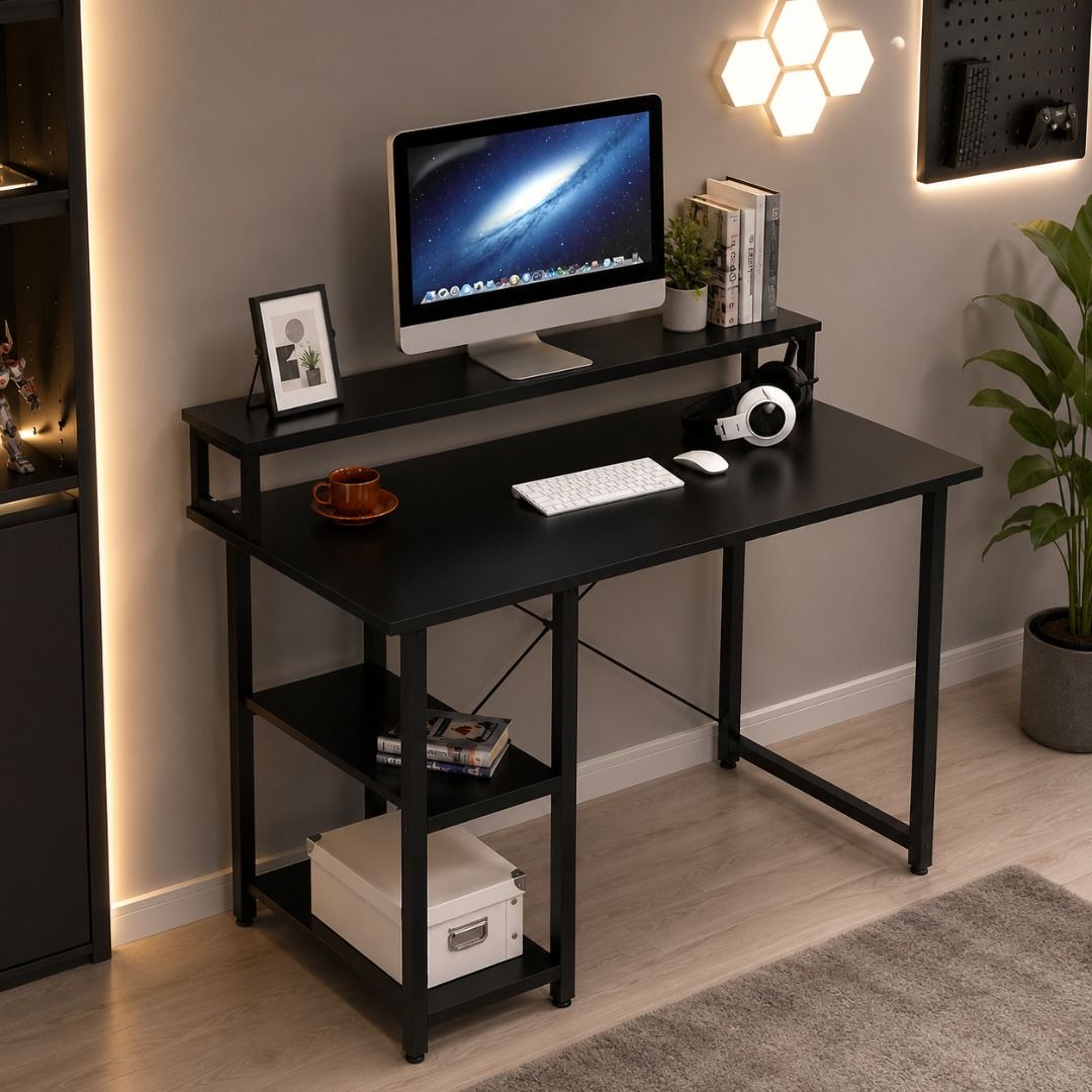 120cm Table Minimalist Study Table with Monitor stand Bookshelf ...