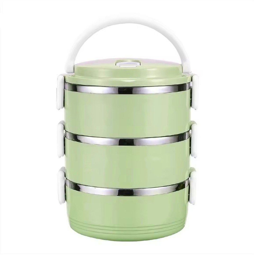 3-Tier Insulated Lunch Box with Handle (Category: Food Organization & Storage) located in Quezon City. Submitted by ana-chan (Listing ID 1436640703, Image 1). Description: - Three-tier design for food separation - Insulated lunch box - Green with silver accents - Includes a handle for easy carrying - Secure clips to keep food safe - Brand new, still in original packaging.