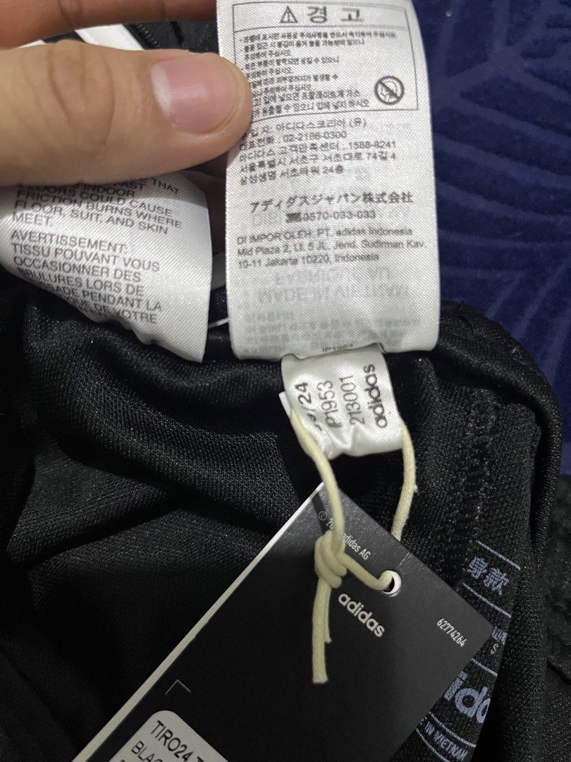 Adidas Tiro24 Track Pants Black/White (Category: Joggers) located in Manila. Submitted by allaboutthemhobbies_ (Listing ID 1436554702, Image 3). Description: bought it for 2500 masikip sakin selling for only 1300 - Adidas Tiro24 track pants - Color: Black with white stripes and accents - Slim fit - Size: S - Features Adidas logo - Includes original tags - Made in Vietnam.