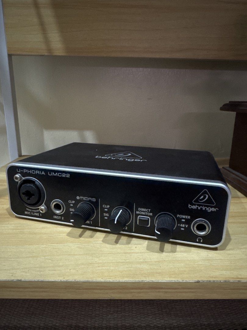 Behringer U-Phoria UMC22 Audio Interface (Category: Other Audio Equipment) located in Las Pinas. Submitted by yourchaiboy (Listing ID 1436539815, Image 1). Description: - Behringer U-Phoria UMC22 audio interface. - One XLR/TRS combo input. - One instrument input. - Two outputs. - Direct monitor switch. - Headphone output. - Includes USB cable. - Black finish..