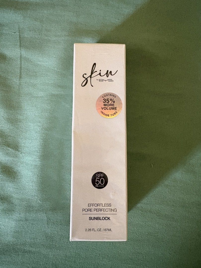BYS Effortless Pore Perfecting Sunblock SPF 50 (Category: Face Care) located in Mandaluyong City. Submitted by bilinakayopls_ (Listing ID 1436487456, Image 1). Description: - BYS Effortless Pore Perfecting Sunblock with SPF 50 - 67ml size - Brand new and sealed - Originally purchased for ₱799.