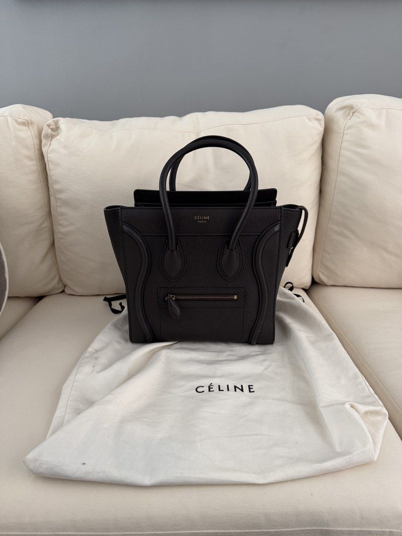 Celine Luggage Micro in Dark Taupe (Category: Luxury Bags & Wallets) located in San Juan City. Submitted by lemonysnickers (Listing ID 1436540149, Image 2). Description: - Authentic Celine handbag - Color: Dark taupe (rare color) - Includes dust bag, tags and receipt 2016, bought for HKD 27,500 in harbor city RFS: buying a birkin Scuff marks as seen in pics. Very light and minimal. Pls see pics and judge for yourself! Guaranteed authentic .
