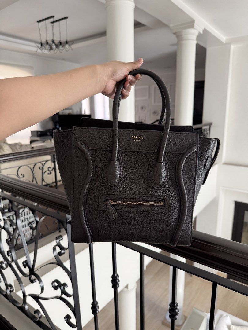 Celine Luggage Micro in Dark Taupe (Category: Luxury Bags & Wallets) located in San Juan City. Submitted by lemonysnickers (Listing ID 1436540149, Image 1). Description: - Authentic Celine handbag - Color: Dark taupe (rare color) - Includes dust bag, tags and receipt 2016, bought for HKD 27,500 in harbor city RFS: buying a birkin Scuff marks as seen in pics. Very light and minimal. Pls see pics and judge for yourself! Guaranteed authentic .