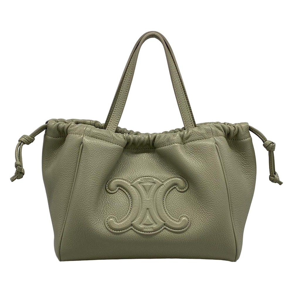Celine Triomphe Tote Bag Two Way Khaki Gray (Category: Luxury Bags & Wallets) located in Las Pinas. Submitted by daisuki_japan_luxury_by_reiko (Listing ID 1436549529, Image 1). Description: brand CELINE Product Name Small Cabas Drawstring Cuire Triomphe Model number - Size indicated none Actual size vertical Approximately 18 cm beside Approximately 23 cm to 28.5 cm Machi Approximately 13 cm handle Approximately 13 cm to the main body *Measurement