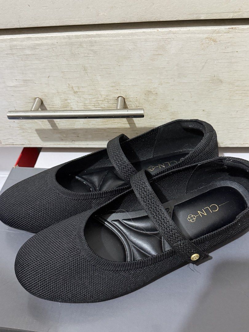 CLN Black Mary Jane Flats Size 38 (Category: Flats & Sandals) located in San Juan City. Submitted by notanne (Listing ID 1436608865, Image 2). Description: - CLN Black Mary Jane flats - Size 38 - Strap closure - Textured knit upper - Brown studded soles - CLN logo on insole - Used once only.