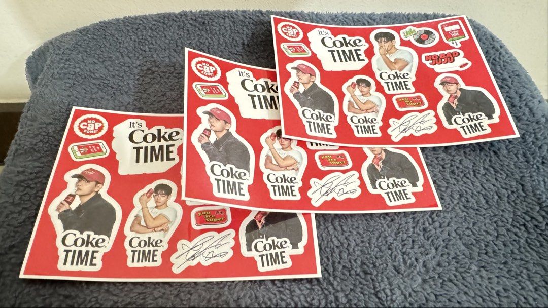 Coke Time Stickers ( V ) (Category: Stationery & School Supplies) located in Paranaque City. Submitted by pengkit (Listing ID 1436607954, Image 1). Description: - 200 each - Coke Time sticker - Features various designs - Includes people and Coke Time logo images - Some stickers with signatures - Perfect for decorating notebooks, laptops, etc. - Great for collectors and Coke fans.