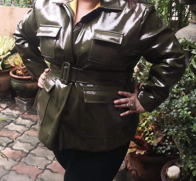 D’Elle Studios Patent Leather Jacket (Category: Coats, Jackets and Outerwear) located in Bacoor. Submitted by cjpcp (Listing ID 1436619252, Image 3). Description: I had this gorgeous jacket custom made for me by the local brand D’Elle Studios The details regarding size are as follows: Neck: 15 1/2 Shoulder: 23 Bust: 48 1/2 Waist: 45 Hips: 54 Waist to knee: 21 1/2 Sleeve: 22 1/2 Back Length: 17 1/2 Selling because it does not fit me anymore Price 