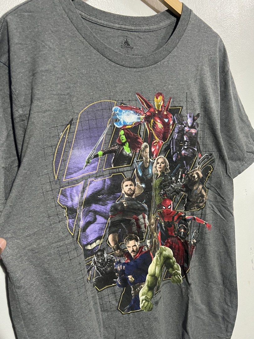 Disney Avengers Graphic Tee - XL (Category: Tshirts & Polo Shirts ) located in Roxas, Mindoro Oriental. Submitted by oldschool_thriftph (Listing ID 1436569571, Image 2). Description: - Gray Avengers t-shirt - Size: XL - Dimes 22.5x29 - Excellent condition - Issue lose stitches only - Features various Marvel characters - Crew neck - Disney product - Minor tear on sleeve.
