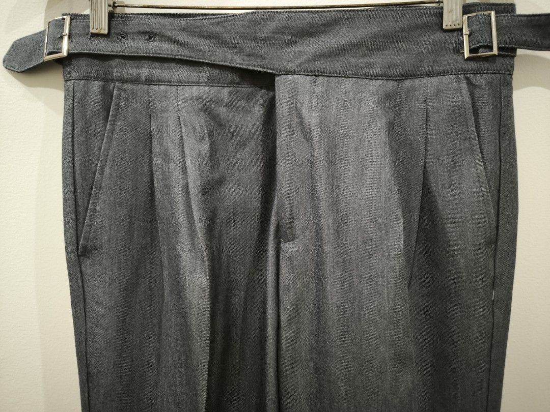 Drak Gray High Waisted Tailored Trousers (Category: Trousers) located in Quezon City. Submitted by slram (Listing ID 1436563056, Image 2). Description: 🟦 Double Pleated Tailored Trousers - Dark Gray - Size: 33 - Dimes: W - 33 L - 38 Leg Opening - 7.5 Frint Rise - 12.7 Insean - 25.3 ₱1,200 plush sf LOC: QC MOP: Gcash, Landbank, Maya .