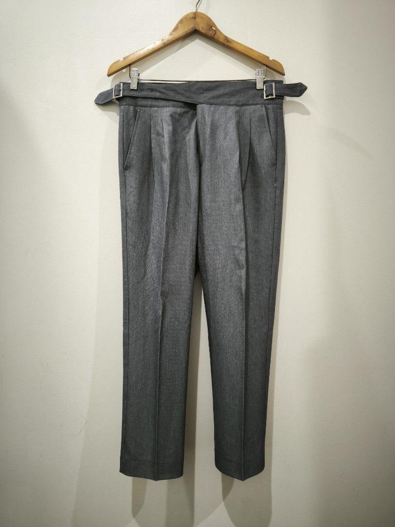 Drak Gray High Waisted Tailored Trousers (Category: Trousers) located in Quezon City. Submitted by slram (Listing ID 1436563056, Image 1). Description: 🟦 Double Pleated Tailored Trousers - Dark Gray - Size: 33 - Dimes: W - 33 L - 38 Leg Opening - 7.5 Frint Rise - 12.7 Insean - 25.3 ₱1,200 plush sf LOC: QC MOP: Gcash, Landbank, Maya .
