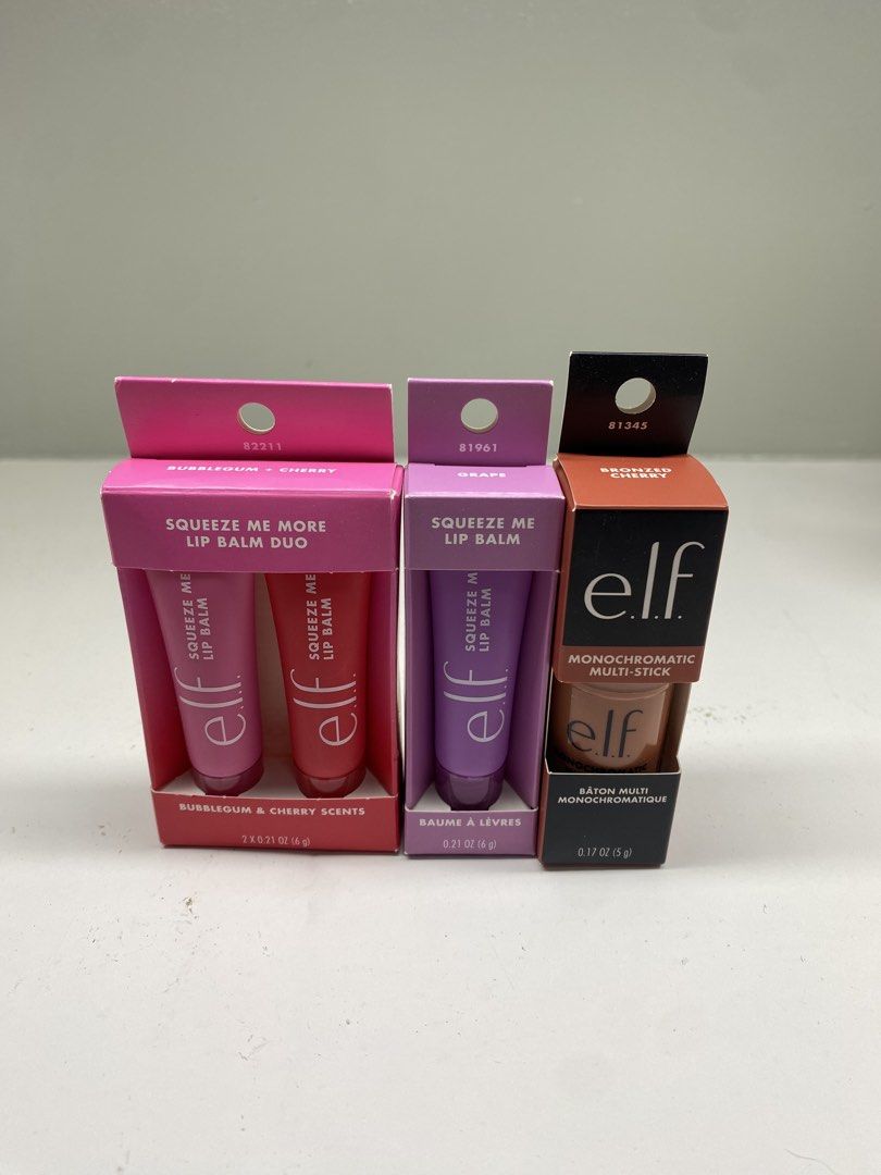 e.l.f squeeze me lip balm & multi stick (Category: Makeup) located in Muntinlupa City. Submitted by itsbloomph (Listing ID 1436647312, Image 3). Description: Prices: lip balm - 450 each Multi-stick monochrome - 550.
