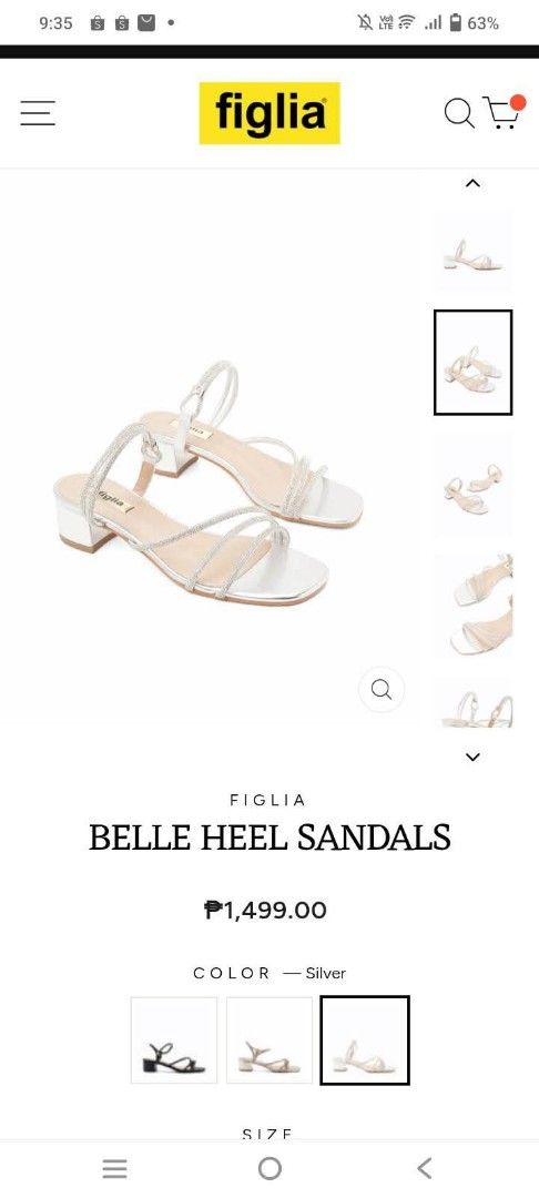 Figlia Belle Heel Sandals - Silver (Category: Heels) located in Manila. Submitted by dionayap (Listing ID 1436642975, Image 1). Description: Figlia Belle Heel Sandals in silver. Features a strap design with embellishments. The sandals have a low heel. The original price is ₱1,499. The item is new and comes with the original box. For sale po ‼️ • Size 36 • Used once, hindi pa buong araw nagamit • Selling price - 900 - Figlia Belle heel sandals in 