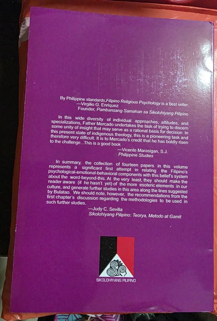 Filipino Religious Psychology (Category: Textbooks) located in Quezon City. Submitted by marklamsen (Listing ID 1436547634, Image 3). Description: For Sale - Filipino Religious Psychology Edited by Leonardo N. Mercado Copyright 1977 In brand new pink paperback cover copy Popular for the texts about the Iglesia ni Cristo (Iglesia ni Kristo) Ideal for use by ministerial/theological students Dimension: 9-inch tall by 6-inch wide and 0.5-inch thick F