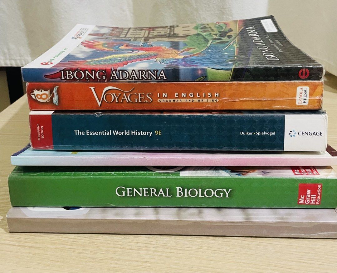 Grade 7 Textbooks (Category: Textbooks) located in Mandaue City. Submitted by piacatrina08 (Listing ID 1436591933, Image 1). Description: - Used textbooks but in very good condition - a few books have highlighted texts and answers Earth Science & Biology Compilation - P 200 Ibong Adarna - P 200 A Midsummer Night’s Dream - P 200 The Essential World History - SOLD General Biology - SOLD Voyagesw in English - SOLD Or take all for only 800! .