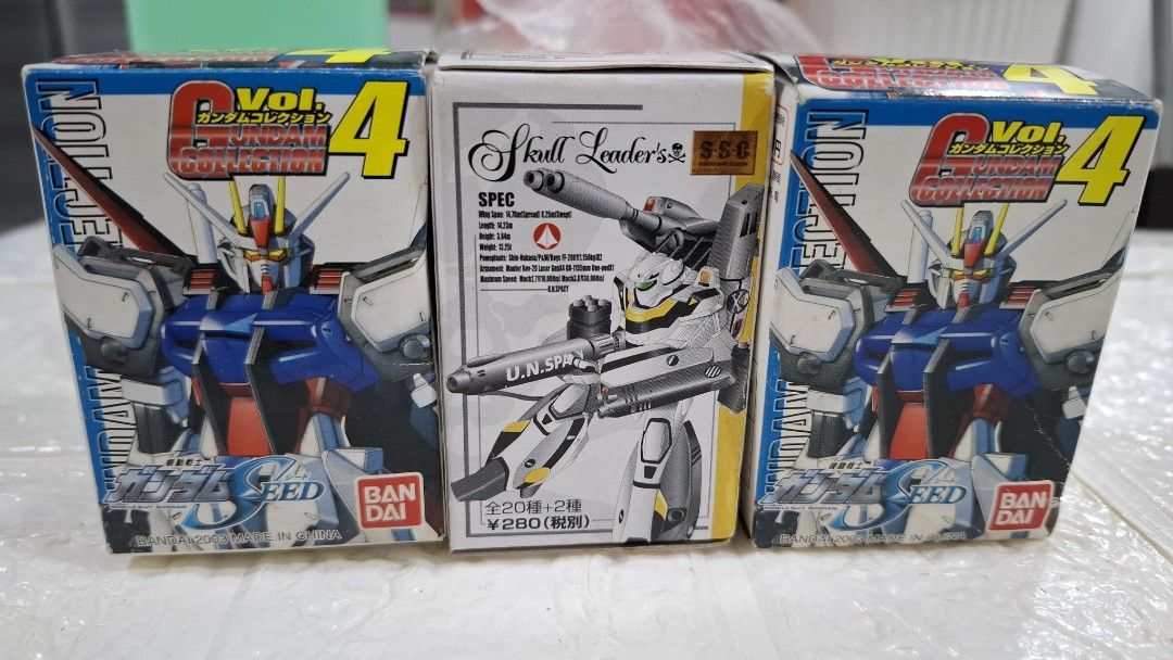 Gundam Collection Vol. 4 & Macross Figure Sealed boxes. (Category: Gundam & Model Kits) located in San Juan City. Submitted by ricsgaragesale (Listing ID 1436580923, Image 1). Description: Gundam and Macross. Price: 800 PHP each - Authentic. - All items are sealed and brandnew. - Good condition overall. Note: All items are clean before posting and selling it. Meet up locations: Cubao or Greenhills. Modes of delivery: Lalamove, Grab or LBC. Note: 