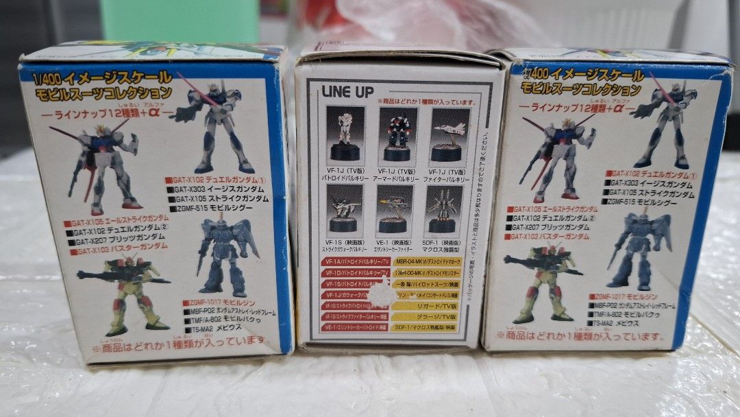 Gundam Collection Vol. 4 & Macross Figure Sealed boxes. (Category: Gundam & Model Kits) located in San Juan City. Submitted by ricsgaragesale (Listing ID 1436580923, Image 2). Description: Gundam and Macross. Price: 800 PHP each - Authentic. - All items are sealed and brandnew. - Good condition overall. Note: All items are clean before posting and selling it. Meet up locations: Cubao or Greenhills. Modes of delivery: Lalamove, Grab or LBC. Note: 