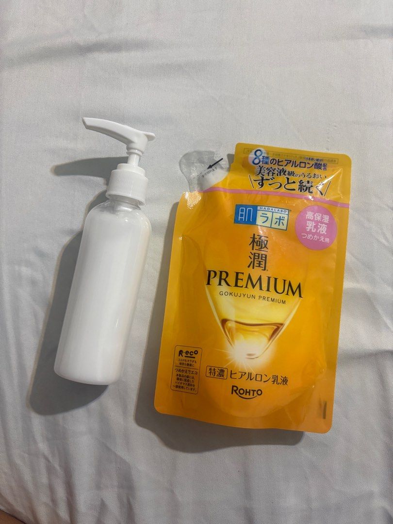 Hada Labo Gokujyun Premium Lotion Package (Category: Face Care) located in Muntinlupa City. Submitted by lyka_t (Listing ID 1436605448, Image 1). Description: Bought from pasabuy na friend from Japan Lotion type, both for 700 already 1 pc. - Still packed, unopened 140mL 1 pc repacked last Feb 2026, nabawasan na, around 100mL nalang to since hindi kasya lahat ng 140mL sa pump bottle RFS: hindi hiyang.