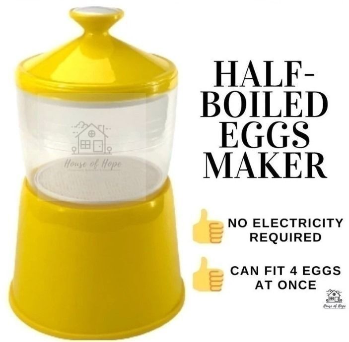 Half-Boiled Eggs Maker - No Electricity Needed (Category: Other Kitchen Appliances) located in Singapore. Submitted by sherry0123456 (Listing ID 1436558752, Image 1). Description: - Makes perfect half-boiled eggs. - Cooks up to 4 eggs at once. - No electricity needed. - Easy to use. - A great kitchen addition. -Self collect at S 757087.